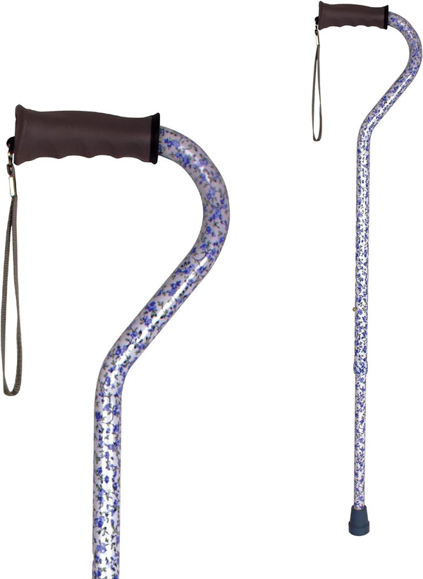 Offset White Blue Flower Cane