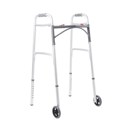 McKesson Dual Release Folding Walker with Wheels Adjustable Height